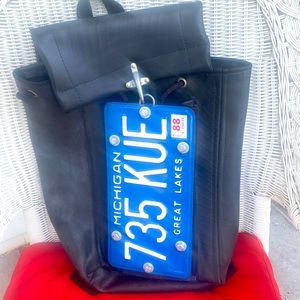 Vintage leather license plate back pack
